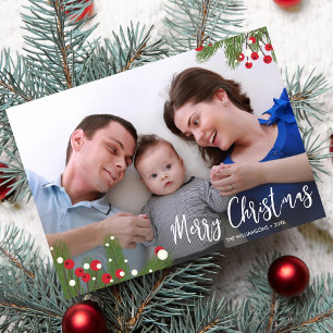 Cartes Pour Fêtes Annuelles Pine Berry Botanique Joyeux Noël Fête Photo