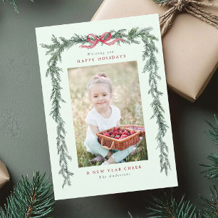Cartes Pour Fêtes Annuelles Pine Branche cadre photo Monnaie verte Noël