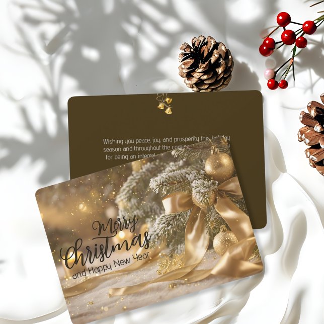Cartes Pour Fêtes Annuelles Pine Branche Golden Satin Ruban Élégant Noël (Créateur téléchargé)