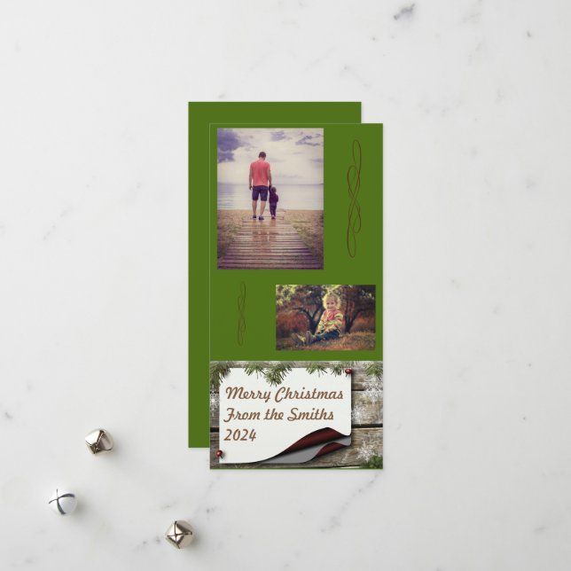 Cartes Pour Fêtes Annuelles Pine Branches Arrière - plan vert Noël (Devant/Arrière en situation)