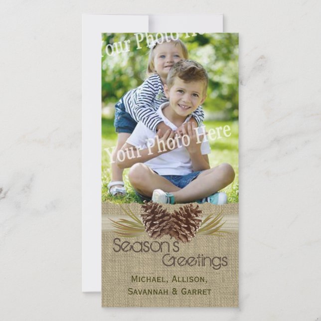 Cartes Pour Fêtes Annuelles Pine Cones et Burlap Voeux de vacances rustiques (Devant)