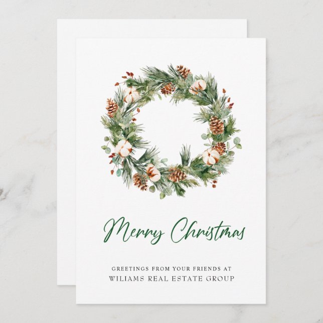 Cartes Pour Fêtes Annuelles Pine Cones Wreath Noël Entreprise (Devant / Derrière)
