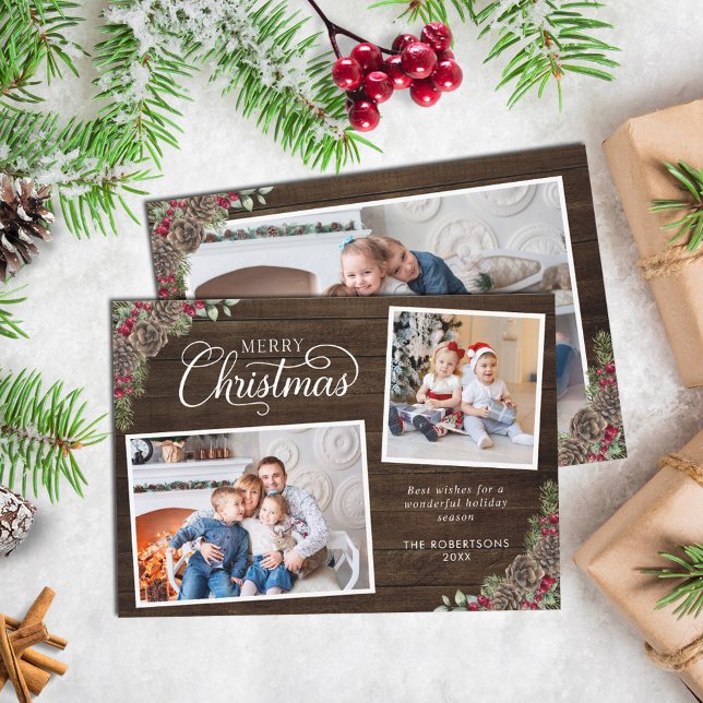 Cartes Pour Fêtes Annuelles Pine d'aquarelle rustique cônes 3 Photo Noël (Créateur téléchargé)