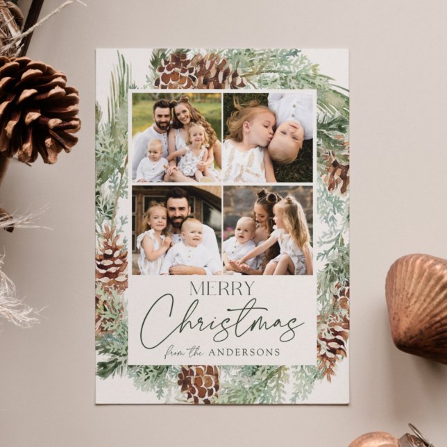 Cartes Pour Fêtes Annuelles Pine d'aquarelle rustique - Vin de cône - photo Co (Créateur téléchargé)