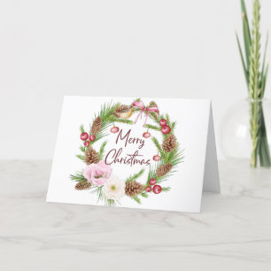 Cartes Pour Fêtes Annuelles Pine de Noël Berries verdure Wreath Folli