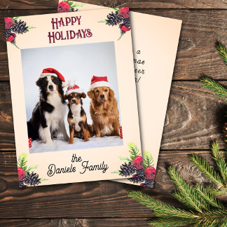 Cartes Pour Fêtes Annuelles Pine de style vintage cône et baies Photo de Noël