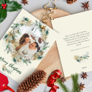 Cartes Pour Fêtes Annuelles Pine Feuille Wreath Aquarelle Flocon de neige Noël