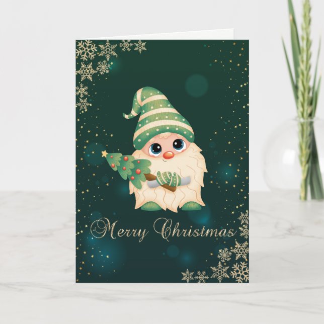 Cartes Pour Fêtes Annuelles Pine Gnome mignonne, Pneus (Devant)