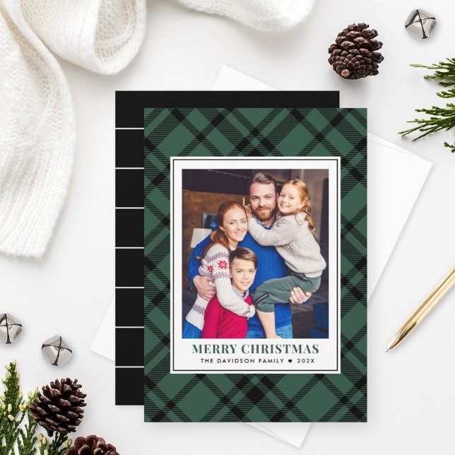 Cartes Pour Fêtes Annuelles Pine Green Tartan Plaid Joyeux Noël Photo (Créateur téléchargé)