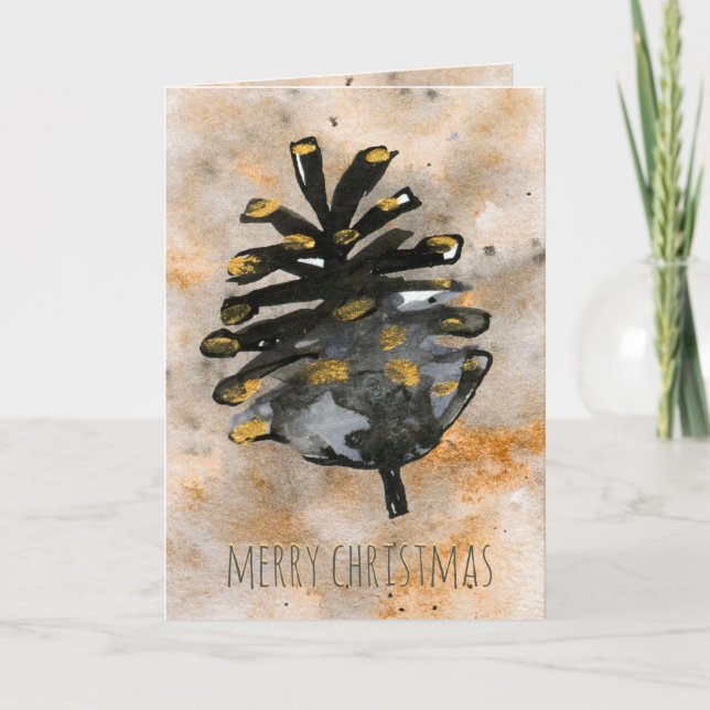 Cartes Pour Fêtes Annuelles Pine Noire et Or (Devant)