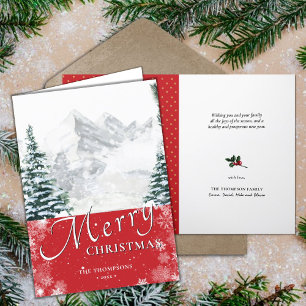 Cartes Pour Fêtes Annuelles Pine rouge moderne Snowflakes Bokeh Chic Script