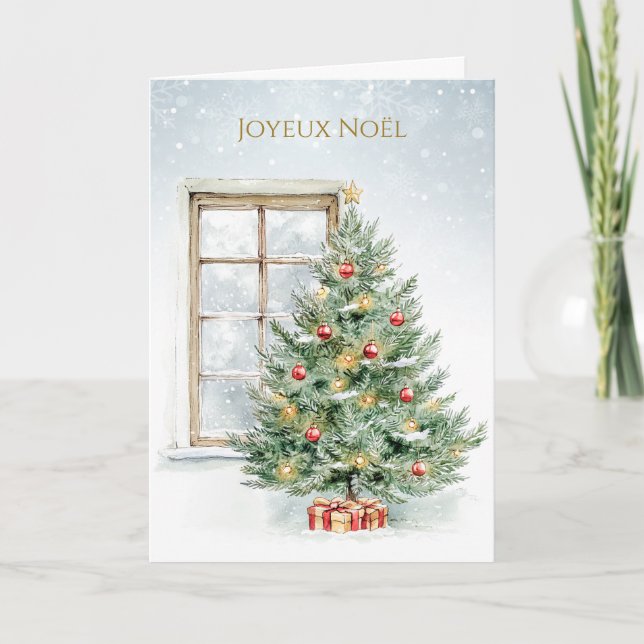 Cartes Pour Fêtes Annuelles Pine Tree Baubles présente Noël français (Devant)