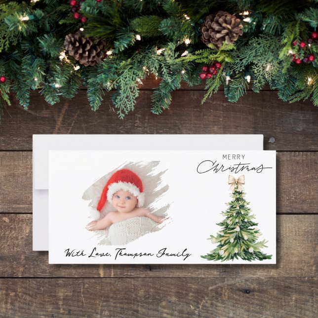 Cartes Pour Fêtes Annuelles Pine Tree Bow Christmas Elegant Photo Custom (Créateur téléchargé)