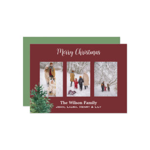 Cartes Pour Fêtes Annuelles Pine Tree Photo Bourgogne Custom Joyeux Noël
