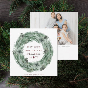 Cartes Pour Fêtes Annuelles Pine Tree Wreath Family Photo Green & Red