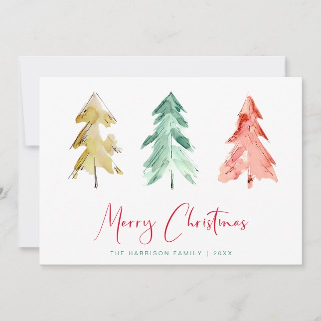 Cartes Pour Fêtes Annuelles Pine Trees Aquarelle Noël (Devant)