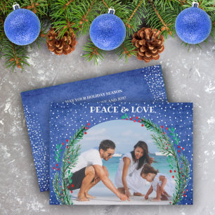 Cartes Pour Fêtes Annuelles Pine Wreath Blue Christmas Photo
