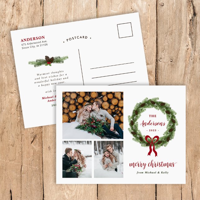 Cartes Pour Fêtes Annuelles Pine Wreath Joyeux Noël 3 Photo (Créateur téléchargé)