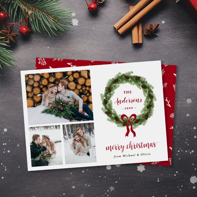 Cartes Pour Fêtes Annuelles Pine Wreath Joyeux Noël 3 Photo (Créateur téléchargé)