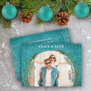Cartes Pour Fêtes Annuelles Pine Wreath Turquoise Photo de Noël