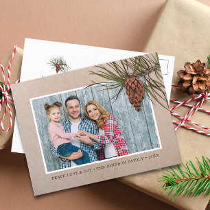 Cartes Pour Fêtes Annuelles Pinecone photo de Noël rustique Papier Kraft Brown