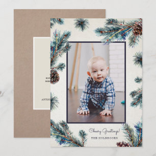 Cartes Pour Fêtes Annuelles Pinecones Rustiques à l'aquarelle de Conifer