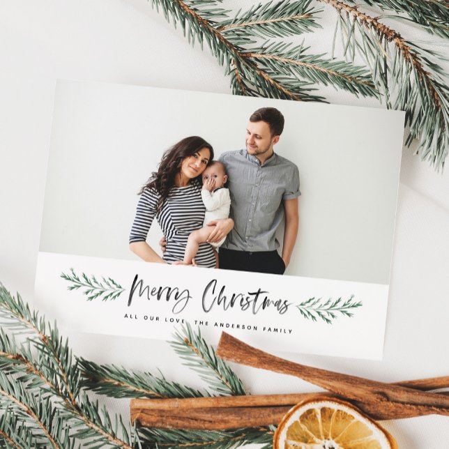 Cartes Pour Fêtes Annuelles Pineneedle Joyeux Noël Photo moderne (Créateur téléchargé)