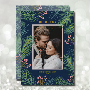 Cartes Pour Fêtes Annuelles Pines Berries Photo Marine Blue Noël