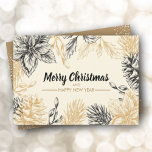 Cartes Pour Fêtes Annuelles Pines Poinsettias Flat Christmas<br><div class="desc">Beautiful gold and black pine cones and poinsettias and your personalized greeting on the front and a message and names on the back. *ADD a photo on the back,  too. Select Matte for heaviest paper and high definition for best print quality.</div>