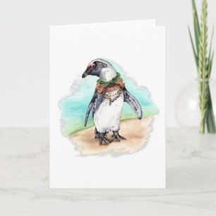 Cartes Pour Fêtes Annuelles Pingouin africain sur une plage