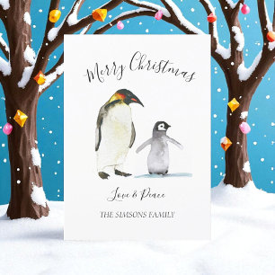 Cartes Pour Fêtes Annuelles Pingouin Aquarelle Joyeux Noël Joyeux