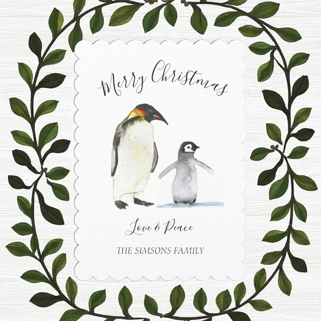 Cartes Pour Fêtes Annuelles Pingouin Aquarelle Joyeux Noël Joyeux (Créateur téléchargé)