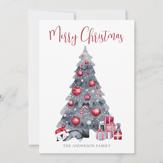 Cartes Pour Fêtes Annuelles Pingouin Aquarelle Rouge Noir Joyeux Noël (Devant)