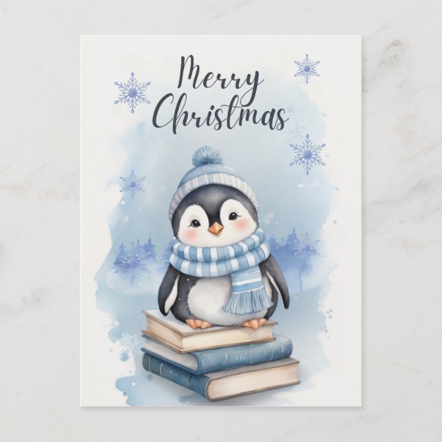 Cartes Pour Fêtes Annuelles Pingouin de Noël aquarelle (Devant)