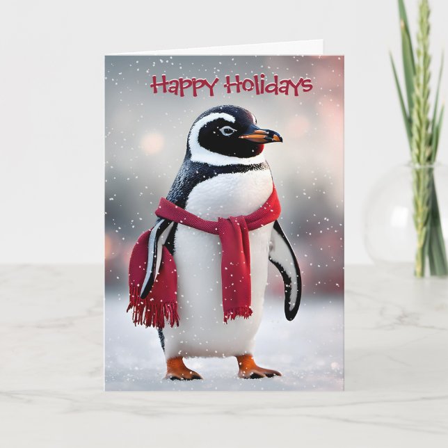 Cartes Pour Fêtes Annuelles Pingouin de Noël avec Écharpe rouge (Devant)