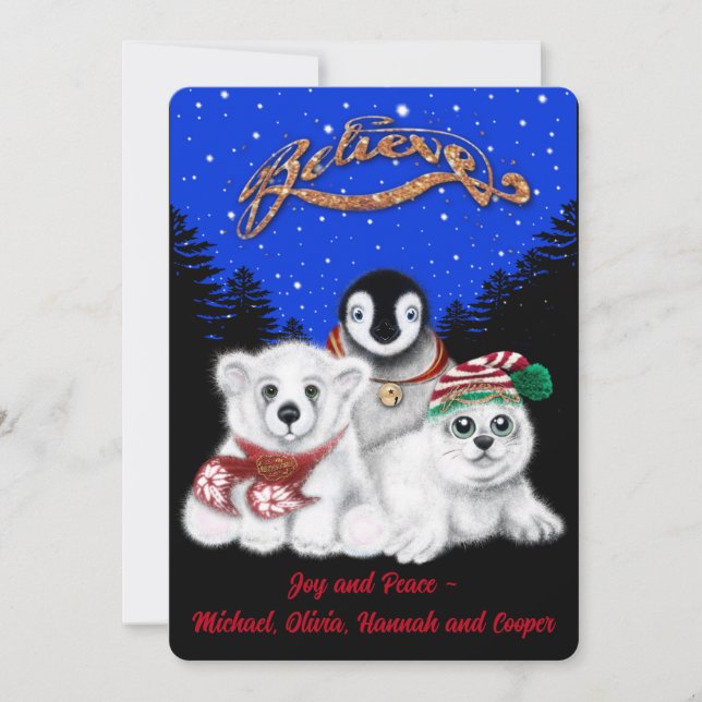 Cartes Pour Fêtes Annuelles Pingouin de Noël bébé phoque de l'ours polaire (Devant)