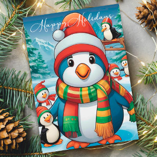 Cartes Pour Fêtes Annuelles Pingouin de Noël cosy avec Festif Scarf