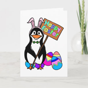 Cartes Pour Fêtes Annuelles Pingouin de Pâques aux oeufs colorés