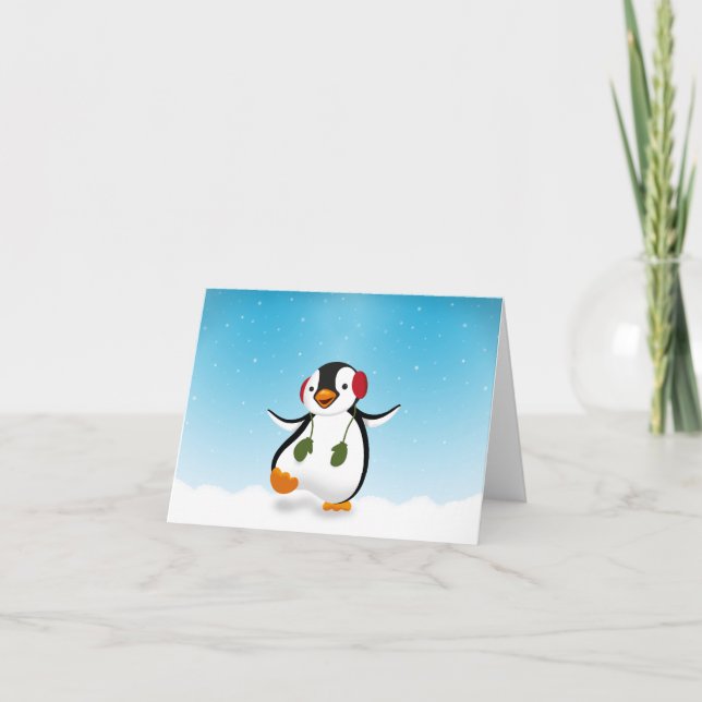 Cartes Pour Fêtes Annuelles Pingouin d'hiver mignon (Devant)