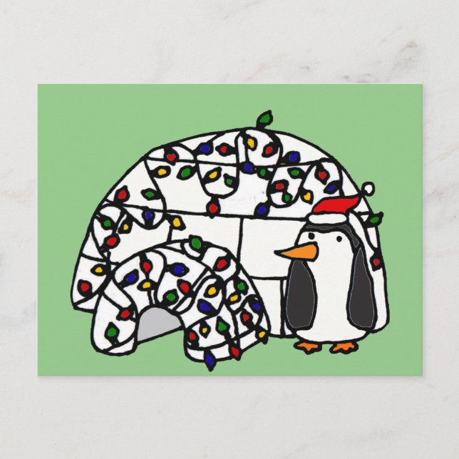 Cartes Pour Fêtes Annuelles Pingouin drôle et Igloo de Noël (Devant)