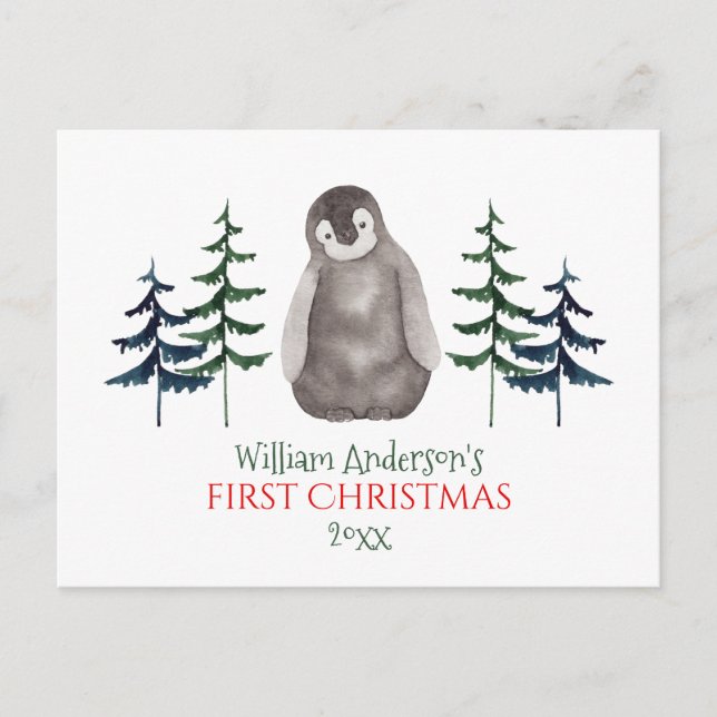 Cartes Pour Fêtes Annuelles Pingouin et arbre de Noël personnalisés (Devant)