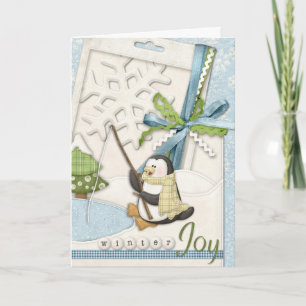 Cartes Pour Fêtes Annuelles Pingouin Fishing in a Pond