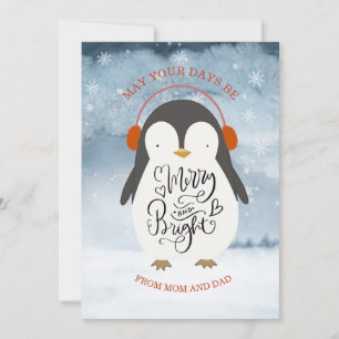 Cartes Pour Fêtes Annuelles Pingouin Joyeux Et Fils De Noël Lumineux