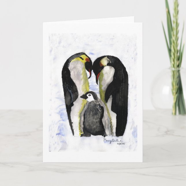Cartes Pour Fêtes Annuelles Pingouin Love by Autistic Artist Marcy Deutsch (Devant)