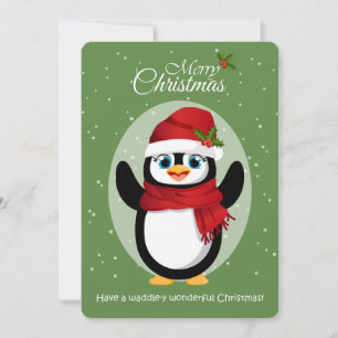 Cartes Pour Fêtes Annuelles Pingouin mignon à Santa Hat & Scarf Joyeux Noël