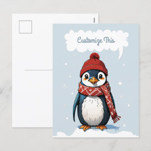 Cartes Pour Fêtes Annuelles Pingouin mignon avec Beanie et Écharpe dans la nei