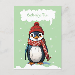 Cartes Pour Fêtes Annuelles Pingouin mignon avec Beanie et Écharpe dans la nei