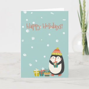 Cartes Pour Fêtes Annuelles Pingouin mignon avec présentants   Noël