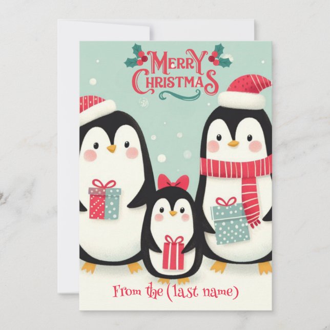 Cartes Pour Fêtes Annuelles Pingouin personnalisé Joyeux Noël (Devant)