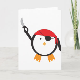 Cartes Pour Fêtes Annuelles Pingouin pirate de Bandana rouge